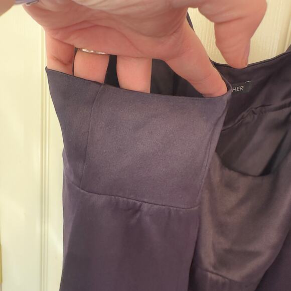 Eileen Fisher 100% Silk Crepe Back Satin Dress Purple Size XL Pockets Elegant - Picture 6 of 10